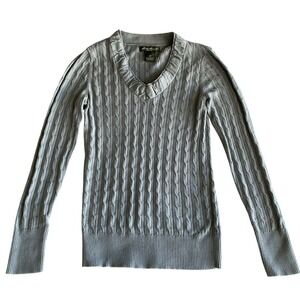 Eddie Bauer‎ Women's Green Cable Knit Sweater S/P Pullover V-Neck Long Sleeve